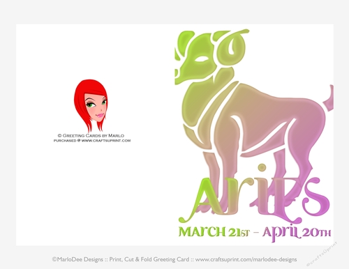 Quick Cut & Fold 5x7 Birthday Zodiac Greeting Card | Aries Sign | design 1 