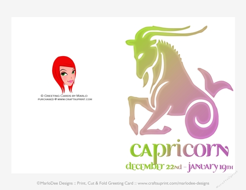 Quick Cut & Fold 5x7 Birthday Zodiac Greeting Card | Capricorn Sign | design 1 