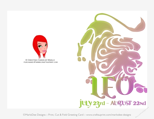 Quick Cut & Fold 5x7 Birthday Zodiac Greeting Card | Leo Sign | design 1 