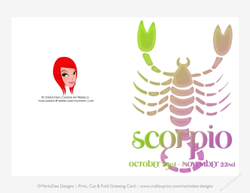 Quick Cut & Fold 5x7 Birthday Zodiac Greeting Card | Scorpio Sign | design 1 