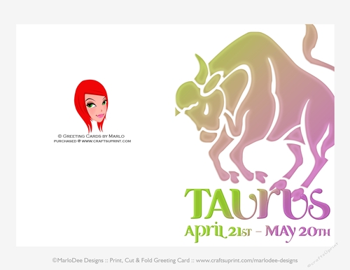 Quick Cut & Fold 5x7 Birthday Zodiac Greeting Card | Taurus Sign | design 1 
