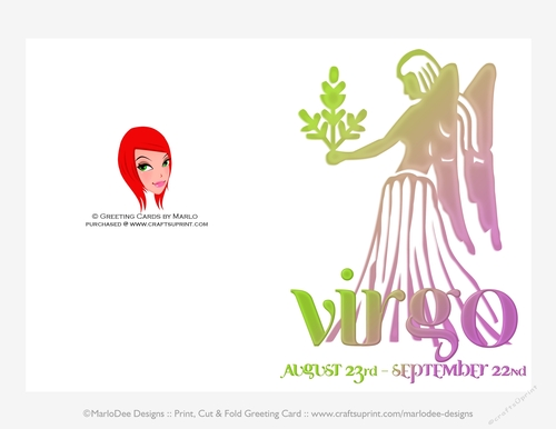 Quick Cut & Fold 5x7 Birthday Zodiac Greeting Card | Virgo Sign | design 1 