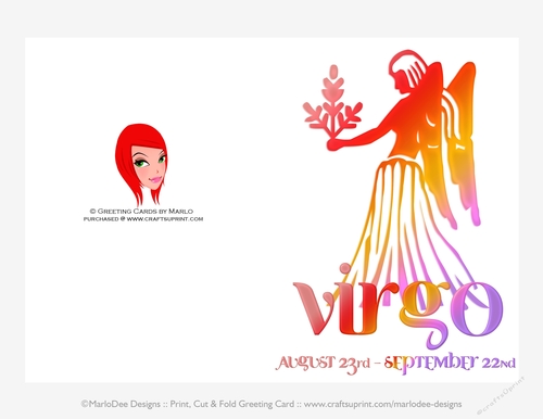 Quick Cut & Fold 5x7 Birthday Zodiac Greeting Card | Virgo Sign | design 2