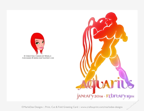 Quick Cut & Fold 5x7 Birthday Zodiac Greeting Card | Aqarius Sign | design 2