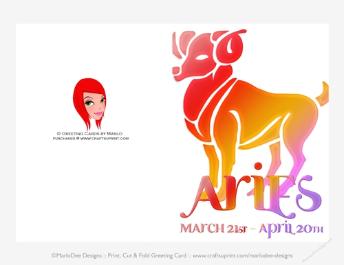 Quick Cut & Fold 5x7 Birthday Zodiac Greeting Card | Aries Sign | design 2