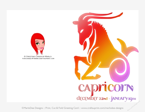 Quick Cut & Fold 5x7 Birthday Zodiac Greeting Card | Capricorn Sign | design 2