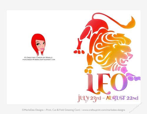 Quick Cut & Fold 5x7 Birthday Zodiac Greeting Card | Leo Sign | design 2
