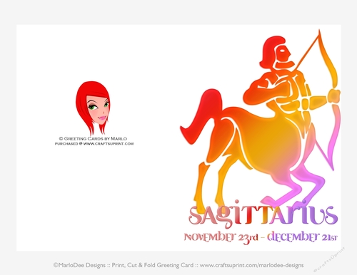 Quick Cut & Fold 5x7 Birthday Zodiac Greeting Card | Sagittarius Sign | design 2