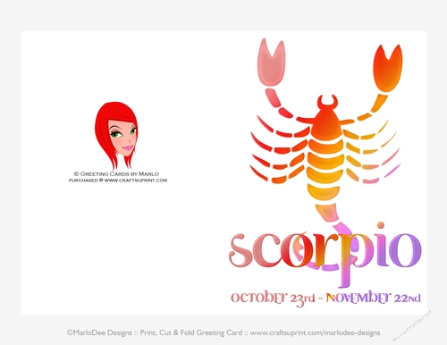 Quick Cut & Fold 5x7 Birthday Zodiac Greeting Card | Scorpio Sign | design 2