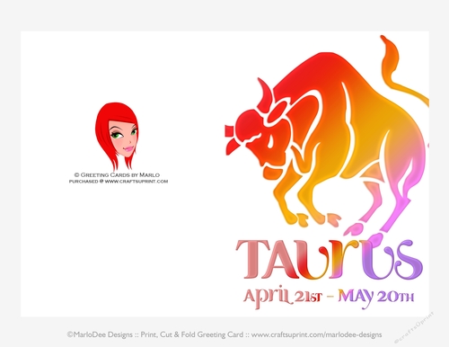 Quick Cut & Fold 5x7 Birthday Zodiac Greeting Card | Taurus Sign | design 2