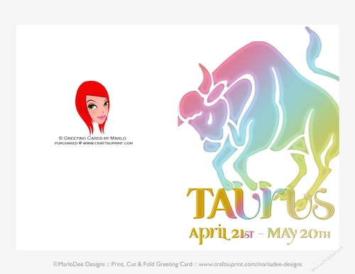 Quick Cut & Fold 5x7 Birthday Zodiac Greeting Card | Taurus Sign | design 3