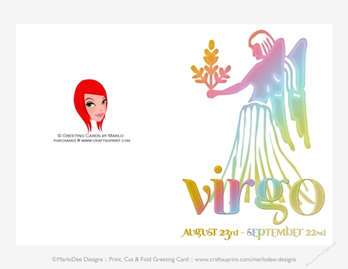 Quick Cut & Fold 5x7 Birthday Zodiac Greeting Card | Virgo Sign | design 3