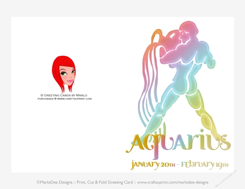 Quick Cut & Fold 5x7 Birthday Zodiac Greeting Card | Aquarius Sign | design 3