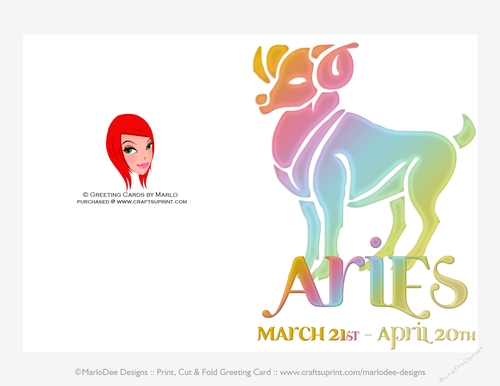 Quick Cut & Fold 5x7 Birthday Zodiac Greeting Card | Aries Sign | design 3