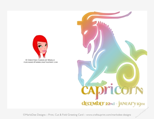 Quick Cut & Fold 5x7 Birthday Zodiac Greeting Card | Capricorn Sign | design 3