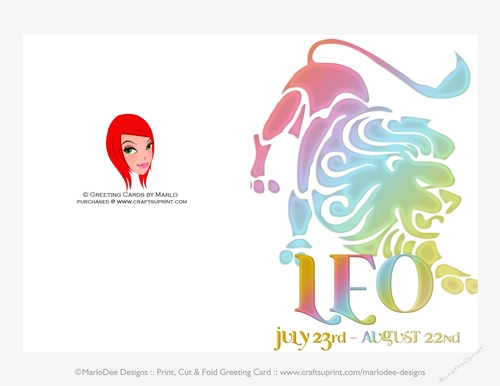 Quick Cut & Fold 5x7 Birthday Zodiac Greeting Card | Leo Sign | design 3