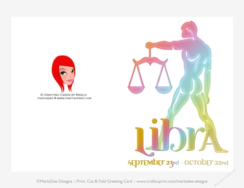 Quick Cut & Fold 5x7 Birthday Zodiac Greeting Card | Libra Sign | design 3
