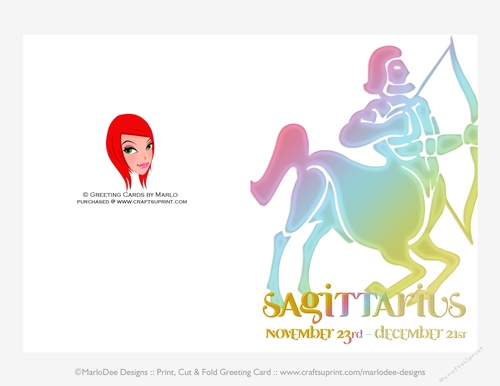 Quick Cut & Fold 5x7 Birthday Zodiac Greeting Card | Sagittarius Sign | design 3