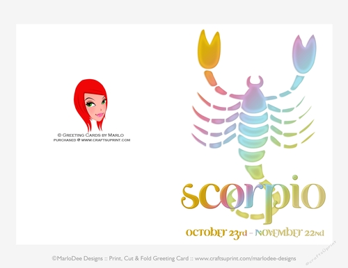 Quick Cut & Fold 5x7 Birthday Zodiac Greeting Card | Scorpio Sign | design 3