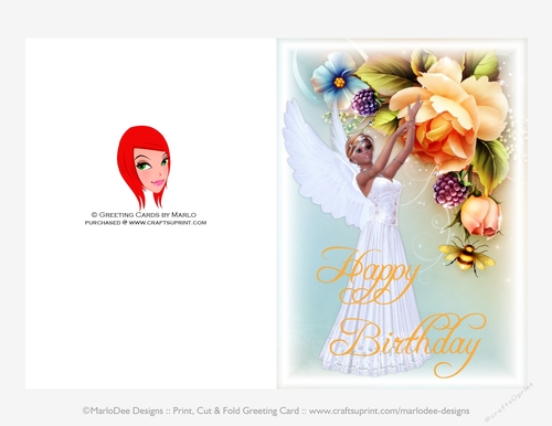 Quick Cut & Fold 5x7 Fantasy Birthday Greeting Card | Beautiful Darker Skin Angel