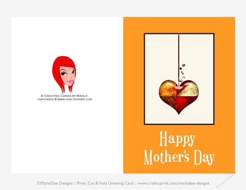 Quick Cut & Fold 5x7 Mothers Day Greeting Card | Abstract Dropping Heart design 1