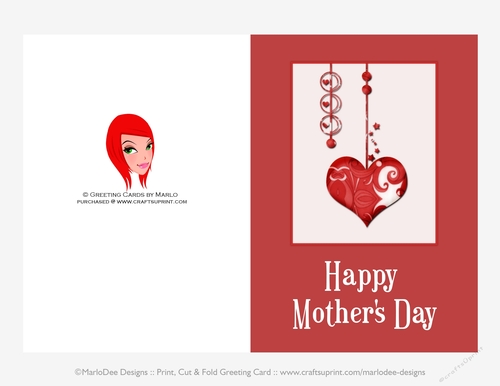 Quick Cut & Fold 5x7 Mothers Day Greeting Card | Abstract Dropping Heart design 2