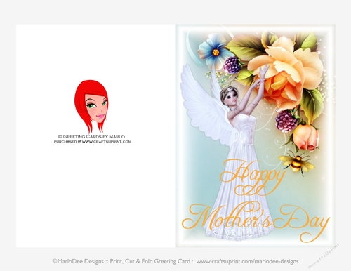 Quick Cut & Fold 5x7 Mothers Day Greeting Card | Beautiful Brown Hair Angel
