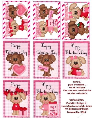 Boy & Girl Puppy Dogs - Childrens Printable Valentines Sheet design 1
