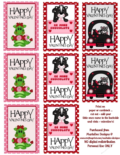 Mix Animals - Childrens Printable Valentines Sheet design 1