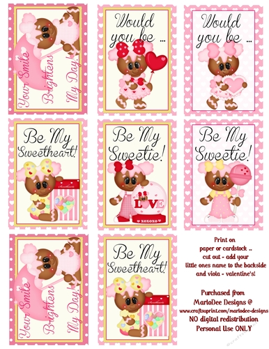 Gingerbread Girl - Childrens Printable Valentines Sheet design 1