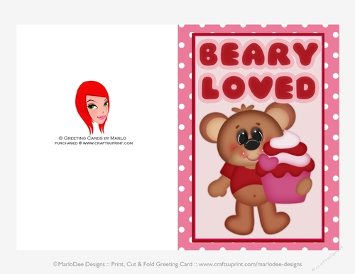 Beary Loved - Childrens Printable Valentines Day 5x7 Greeting Card - design 1