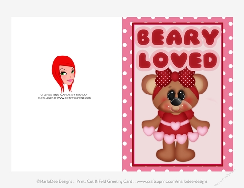 Beary Loved - Childrens Printable Valentines Day 5x7 Greeting Card - design 3