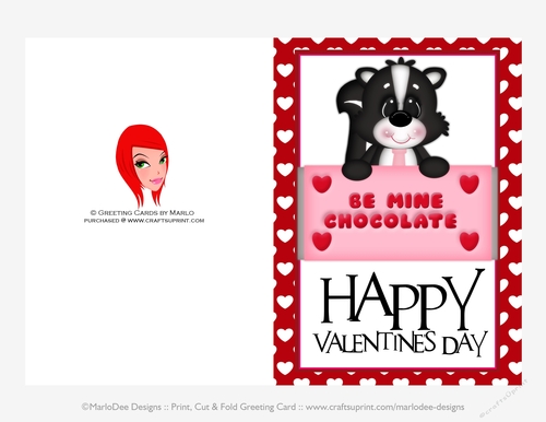 Be Mine Chocolate - Childrens Printable Valentines Day 5x7 Greeting Card - Skunk design 1
