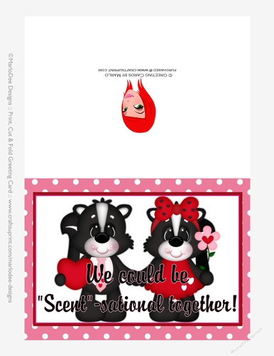 We Could be Scent-sational - Childrens Printable Valentines Day 5x7 Greeting Card - Skunk Design