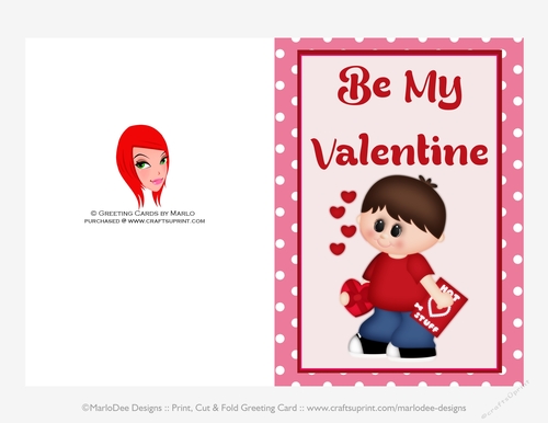 Be My Valentine - Childrens Printable Valentines Day 5x7 Greeting Card - Little Boy Design 