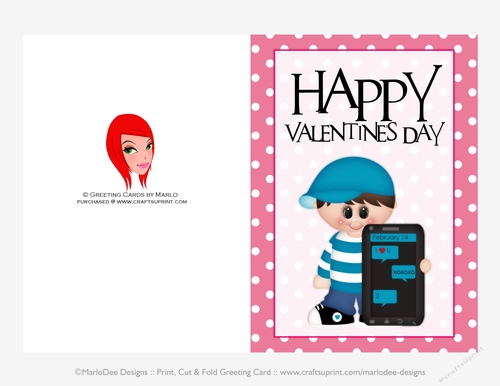 Cellphone Love - Childrens Printable Valentines Day 5x7 Greeting Card - Little Boy Design 