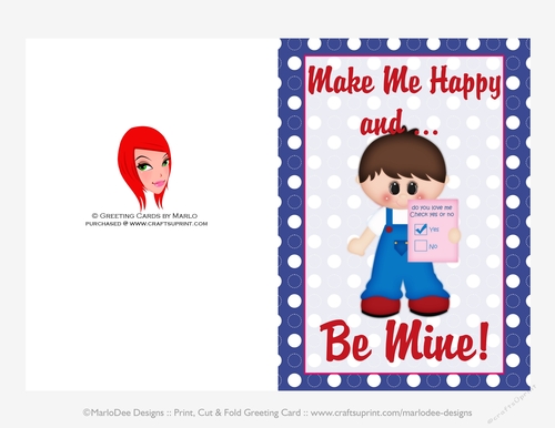 Make Me Happy - Childrens Printable Valentines Day 5x7 Greeting Card - Little Boy Design 