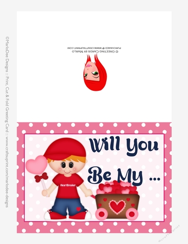 Will You Be My - Childrens Printable Valentines Day 5x7 Greeting Card - Little Boy Design 