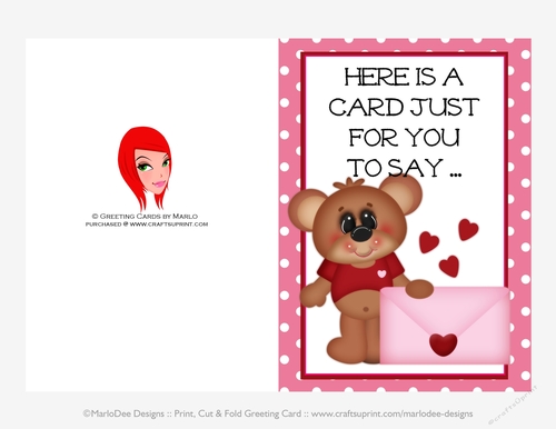 Penpal Love - Childrens Printable Valentines Day 5x7 Greeting Card - Boy Bear Design