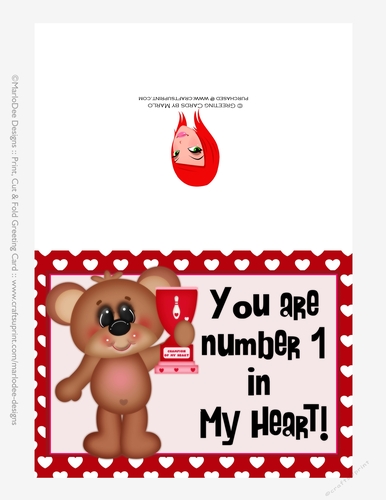 You Are Number 1 - Childrens Printable Valentines Day 5x7 Greeting Card - Boy Bear Design