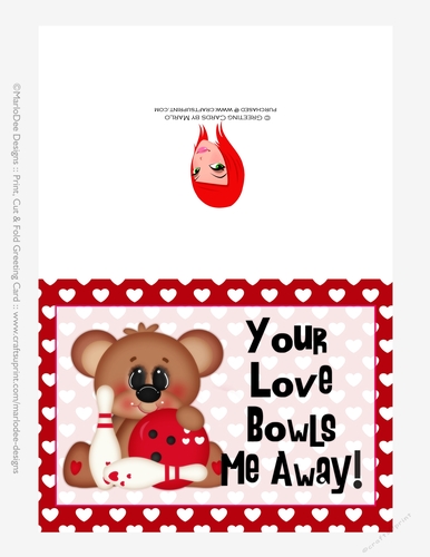 Your Love Bowls Me Away - Childrens Printable Valentines Day 5x7 Greeting Card - Boy Bear Design 1