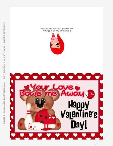 Your Love Bowls Me Away - Childrens Printable Valentines Day 5x7 Greeting Card - Boy Bear Design 2
