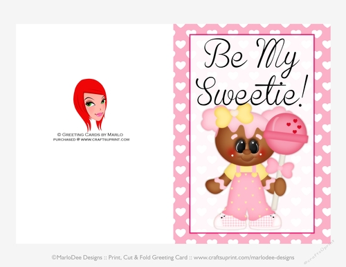 Be My Sweetie - Childrens Printable Valentines Day 5x7 Greeting Card - Gingerbread Design 1