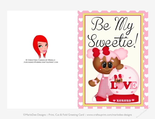 Be My Sweetie - Childrens Printable Valentines Day 5x7 Greeting Card - Gingerbread Design 2
