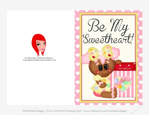 Be My Sweetheart - Childrens Printable Valentines Day 5x7 Greeting Card - Gingerbread Design 2