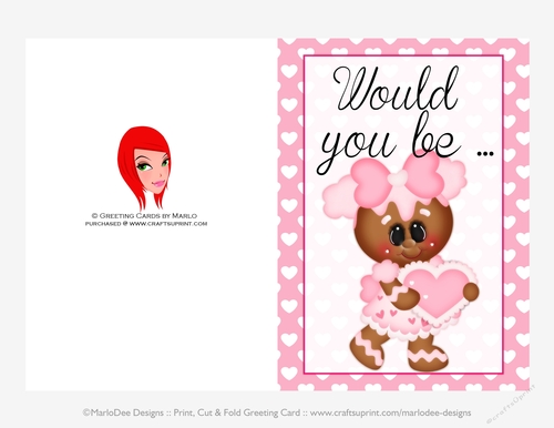 Would You Be - Childrens Printable Valentines Day 5x7 Greeting Card - Gingerbread Design 1