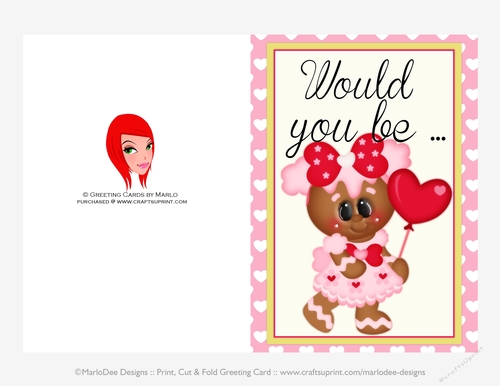 Would You Be - Childrens Printable Valentines Day 5x7 Greeting Card - Gingerbread Design 2