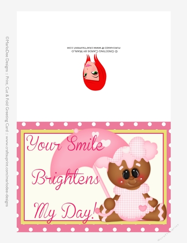 Your Smile - Childrens Printable Valentines Day 5x7 Greeting Card - Gingerbread Design