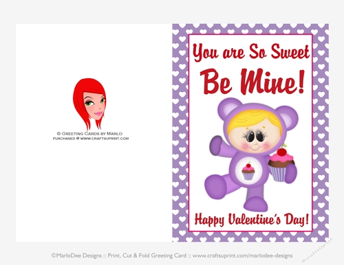 You are So Sweet - Childrens Printable Valentines Day 5x7 Greeting Card - Care a Lot Kids Design