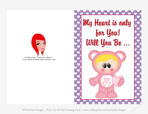 My Heart is - Childrens Printable Valentines Day 5x7 Greeting Card - Care a Lot Kids Design
